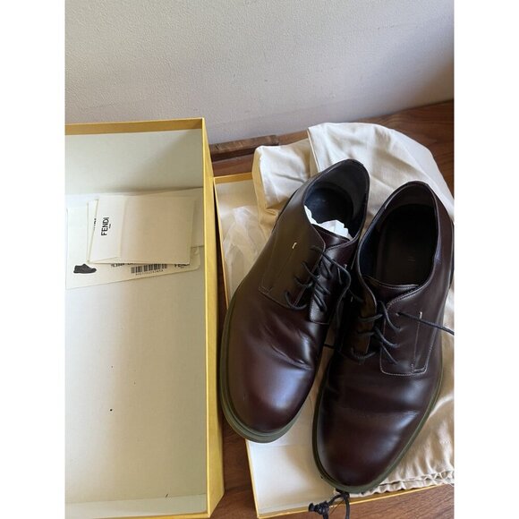 Fendi Men\'s Brown & Green Leather Lace-Up Shoes Size 10 In Original Box main image 6